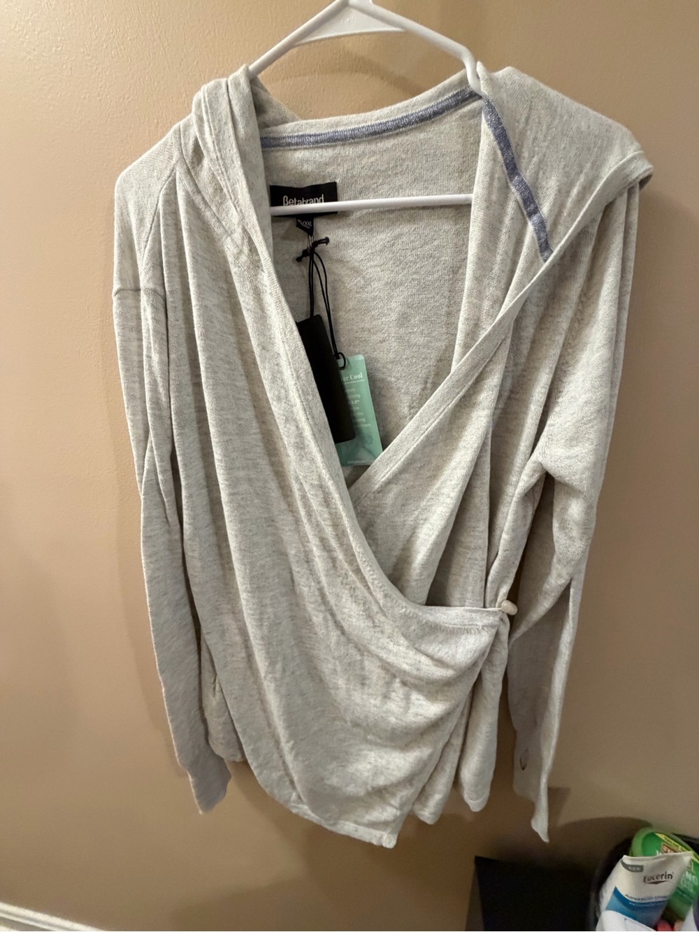 Bertrand Light Gray Wrap-Style Women's Hoodie Top size XL